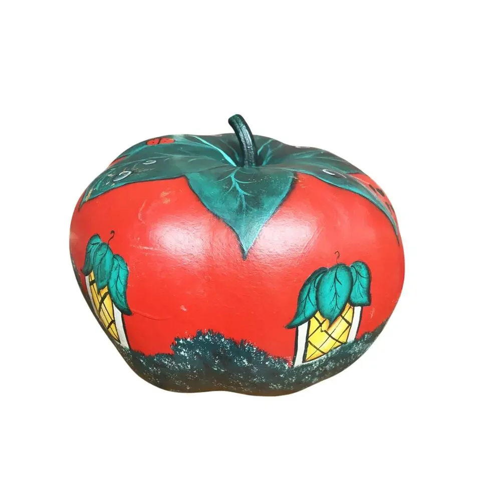 Tomato House Painted Gourd Signed Folk Art Country Farmhouse